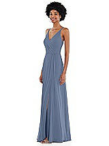 Side View Thumbnail - Larkspur Blue Faux Wrap Criss Cross Back Maxi Dress with Adjustable Straps