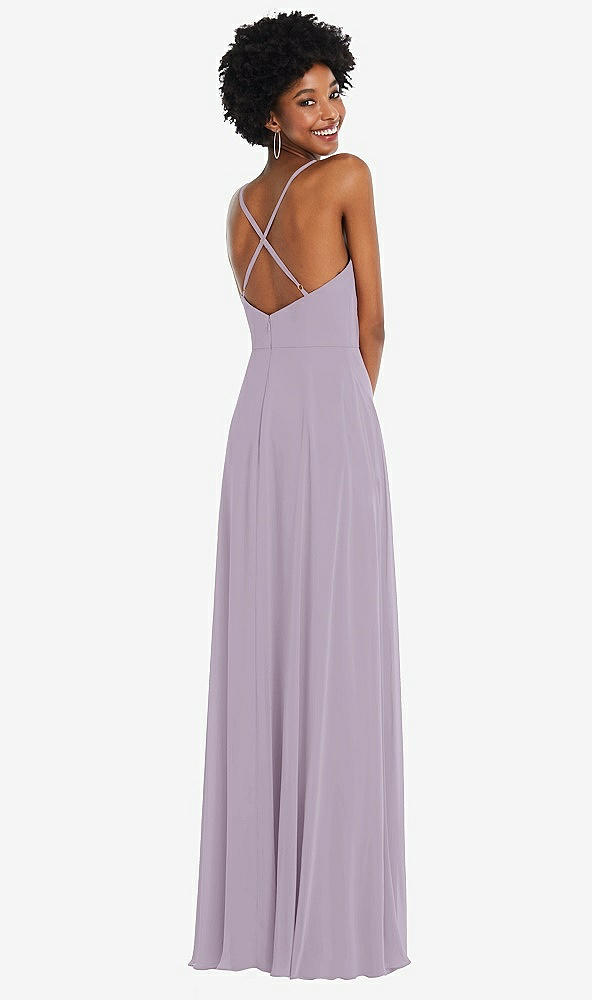 Back View - Lilac Haze Faux Wrap Criss Cross Back Maxi Dress with Adjustable Straps