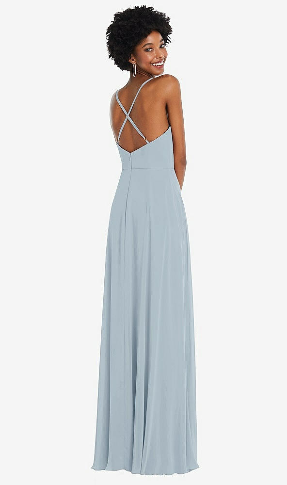 Back View - Mist Faux Wrap Criss Cross Back Maxi Dress with Adjustable Straps