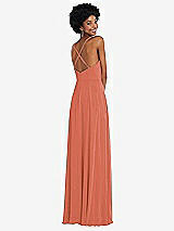 Rear View Thumbnail - Terracotta Copper Faux Wrap Criss Cross Back Maxi Dress with Adjustable Straps