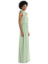 Side View Thumbnail - Celadon Scarf Tie High Neck Blouson Bodice Maxi Dress with Front Slit