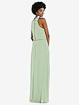 Rear View Thumbnail - Celadon Scarf Tie High Neck Blouson Bodice Maxi Dress with Front Slit