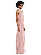 Side View Thumbnail - Rose - PANTONE Rose Quartz Scarf Tie High Neck Blouson Bodice Maxi Dress with Front Slit