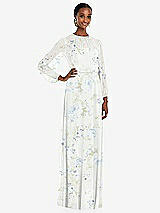 Front View Thumbnail - Bleu Garden Strapless Chiffon Maxi Dress with Puff Sleeve Blouson Overlay 