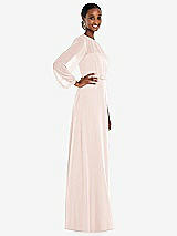 Side View Thumbnail - Blush Strapless Chiffon Maxi Dress with Puff Sleeve Blouson Overlay 