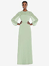 Alt View 1 Thumbnail - Celadon Strapless Chiffon Maxi Dress with Puff Sleeve Blouson Overlay 