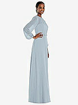 Side View Thumbnail - Mist Strapless Chiffon Maxi Dress with Puff Sleeve Blouson Overlay 