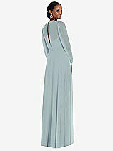 Rear View Thumbnail - Morning Sky Strapless Chiffon Maxi Dress with Puff Sleeve Blouson Overlay 