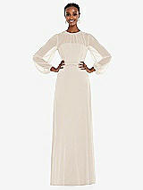 Alt View 1 Thumbnail - Oat Strapless Chiffon Maxi Dress with Puff Sleeve Blouson Overlay 