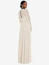 Rear View Thumbnail - Oat Strapless Chiffon Maxi Dress with Puff Sleeve Blouson Overlay 