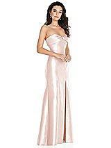 Side View Thumbnail - Blush Bow Cuff Strapless Princess Waist Trumpet Gown