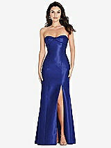 Front View Thumbnail - Cobalt Blue Bow Cuff Strapless Princess Waist Trumpet Gown