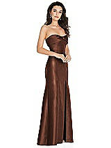 Side View Thumbnail - Cognac Bow Cuff Strapless Princess Waist Trumpet Gown