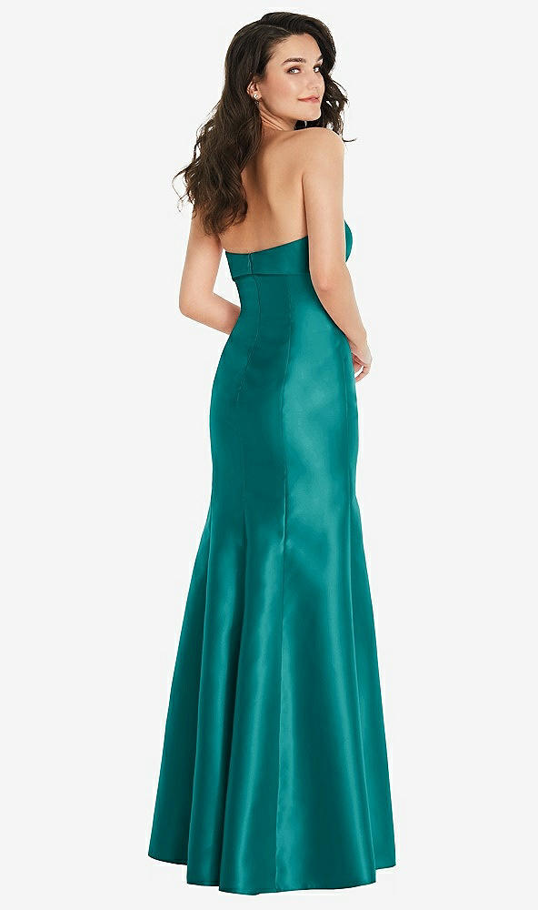 Back View - Jade Bow Cuff Strapless Princess Waist Trumpet Gown