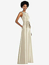 Side View Thumbnail - Champagne Jewel-Neck V-Back Maxi Dress with Mini Sash