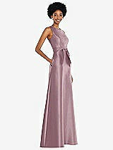 Side View Thumbnail - Dusty Rose Jewel-Neck V-Back Maxi Dress with Mini Sash