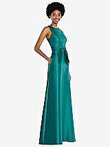 Side View Thumbnail - Jade Jewel-Neck V-Back Maxi Dress with Mini Sash