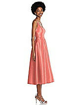 Side View Thumbnail - Ginger Square Neck Full Skirt Satin Midi Dress with Pockets