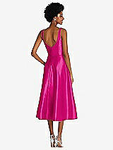 Rear View Thumbnail - Think Pink Square Neck Full Skirt Satin Midi Dress with Pockets