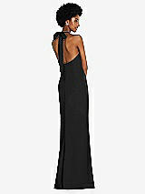 Rear View Thumbnail - Black Tie Halter Open Back Trumpet Gown 