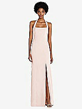 Front View Thumbnail - Blush Tie Halter Open Back Trumpet Gown 