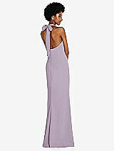 Rear View Thumbnail - Lilac Haze Tie Halter Open Back Trumpet Gown 