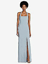 Front View Thumbnail - Mist Tie Halter Open Back Trumpet Gown 