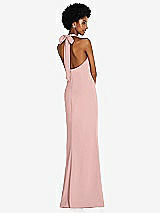 Rear View Thumbnail - Rose - PANTONE Rose Quartz Tie Halter Open Back Trumpet Gown 