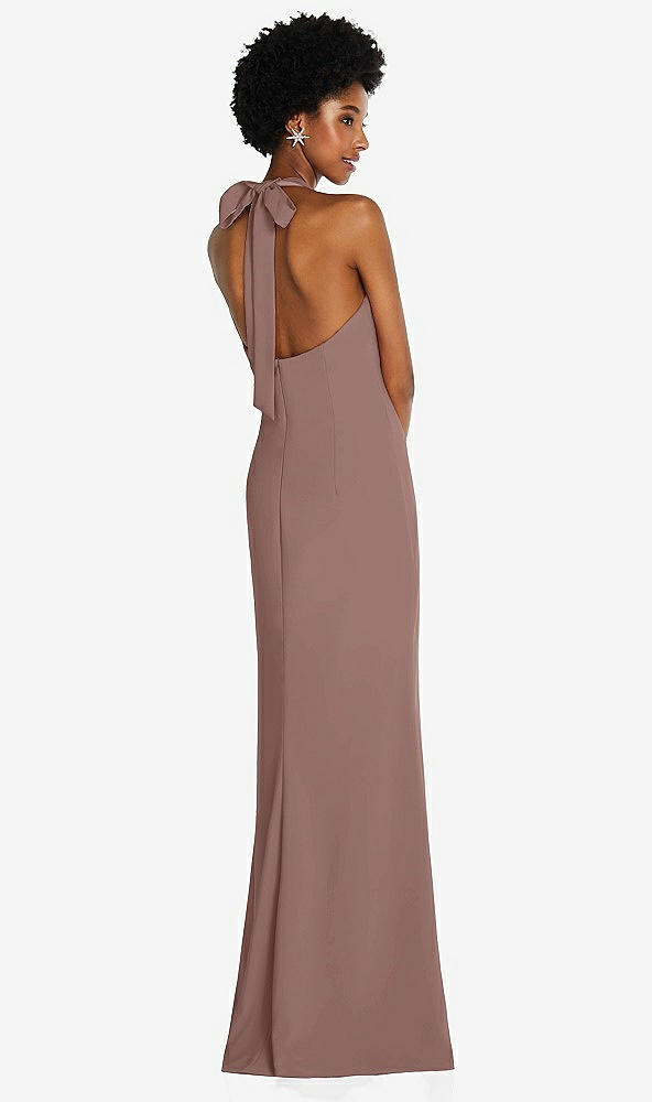 Back View - Sienna Tie Halter Open Back Trumpet Gown 