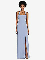 Front View Thumbnail - Sky Blue Tie Halter Open Back Trumpet Gown 