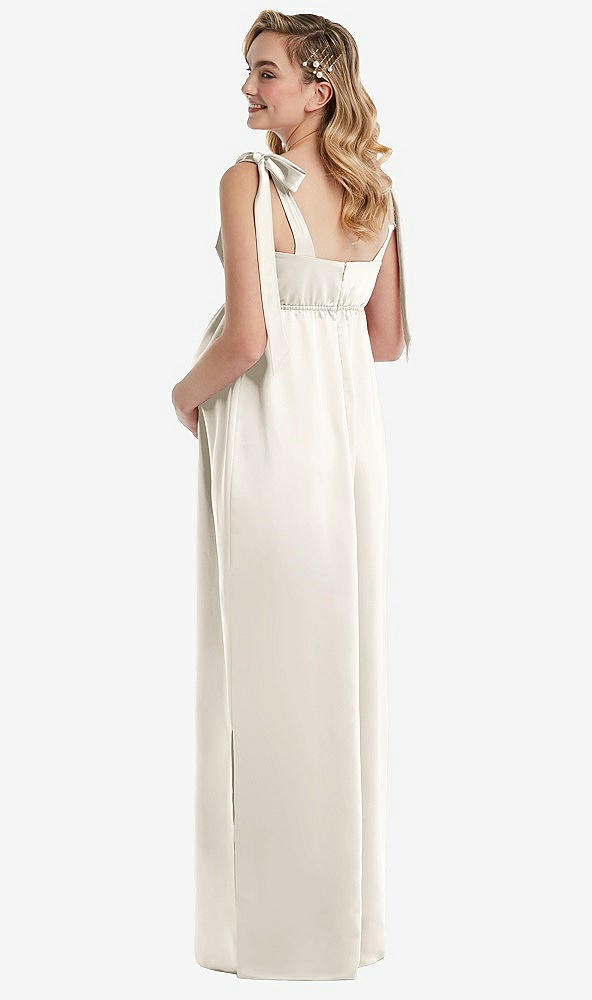 Back View - Ivory Flat Tie-Shoulder Empire Waist Maternity Dress