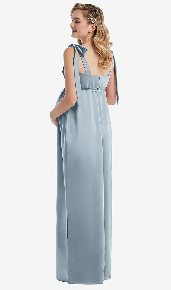 Back View - Mist Flat Tie-Shoulder Empire Waist Maternity Dress