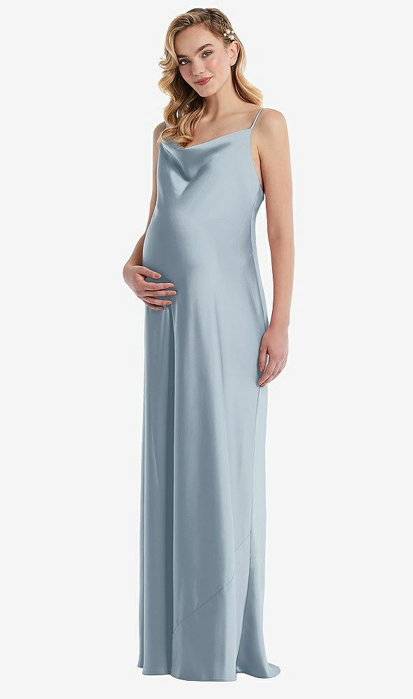 Front View - Mist Cowl-Neck Tie-Strap Maternity Slip Dress