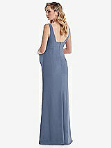 Rear View Thumbnail - Larkspur Blue Wide Strap Square Neck Maternity Trumpet Gown