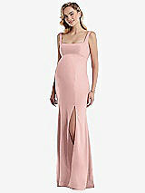 Front View Thumbnail - Rose - PANTONE Rose Quartz Wide Strap Square Neck Maternity Trumpet Gown