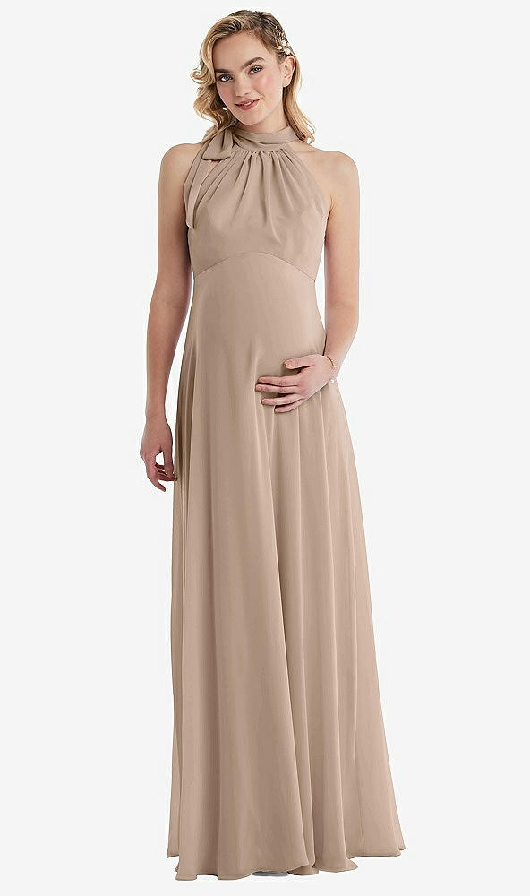 Front View - Topaz Scarf Tie High Neck Halter Chiffon Maternity Dress