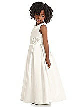 Side View Thumbnail - Ivory Pleated Skirt Satin Flower Girl Dress with Flower Detail