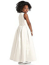 Rear View Thumbnail - Ivory Pleated Skirt Satin Flower Girl Dress with Flower Detail