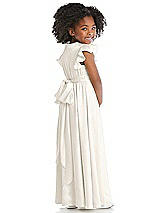 Rear View Thumbnail - Ivory Ruffle Flutter Sleeve Whisper Satin Flower Girl Dress