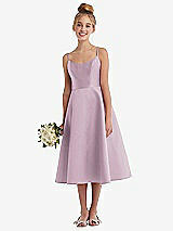 Alt View 1 Thumbnail - Suede Rose Adjustable Spaghetti Strap Satin Midi Junior Bridesmaid Dress