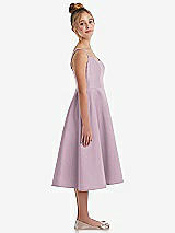 Side View Thumbnail - Suede Rose Adjustable Spaghetti Strap Satin Midi Junior Bridesmaid Dress