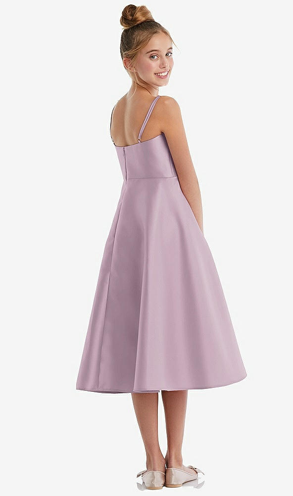 Back View - Suede Rose Adjustable Spaghetti Strap Satin Midi Junior Bridesmaid Dress