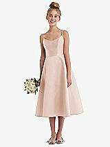 Alt View 1 Thumbnail - Cameo Adjustable Spaghetti Strap Satin Midi Junior Bridesmaid Dress