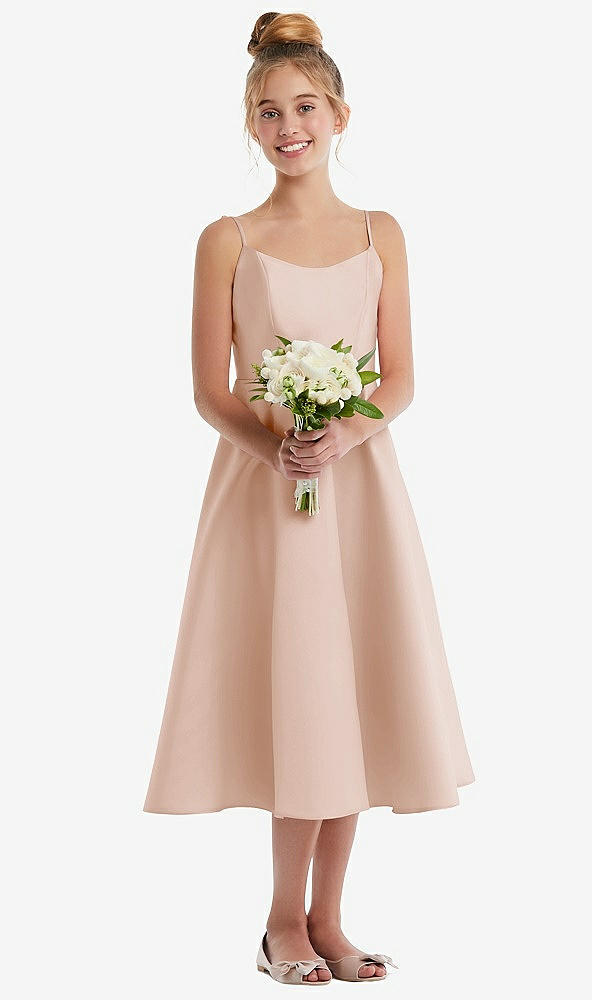 Front View - Cameo Adjustable Spaghetti Strap Satin Midi Junior Bridesmaid Dress