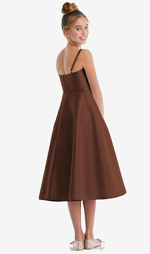 Back View - Cognac Adjustable Spaghetti Strap Satin Midi Junior Bridesmaid Dress