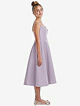 Side View Thumbnail - Lilac Haze Adjustable Spaghetti Strap Satin Midi Junior Bridesmaid Dress