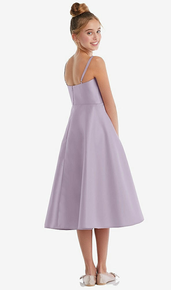 Back View - Lilac Haze Adjustable Spaghetti Strap Satin Midi Junior Bridesmaid Dress