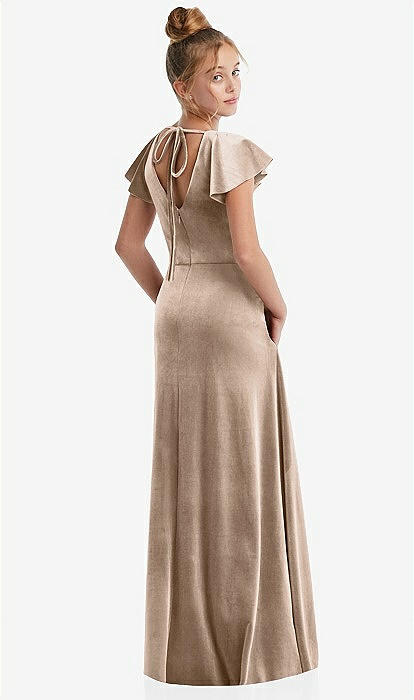 Flutter Sleeve Tie Back Velvet Junior Bridesmaid Dress In Topaz | The Dessy  Group