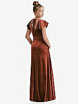 Rear View Thumbnail - Auburn Moon Flutter Sleeve Tie Back Velvet Junior Bridesmaid Dress