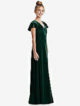 Side View Thumbnail - Evergreen Flutter Sleeve Tie Back Velvet Junior Bridesmaid Dress